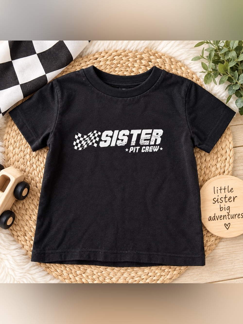 Nordstrom Baby “Sister Pit Crew” Racing Graphic T-Shirt Black 12 Months